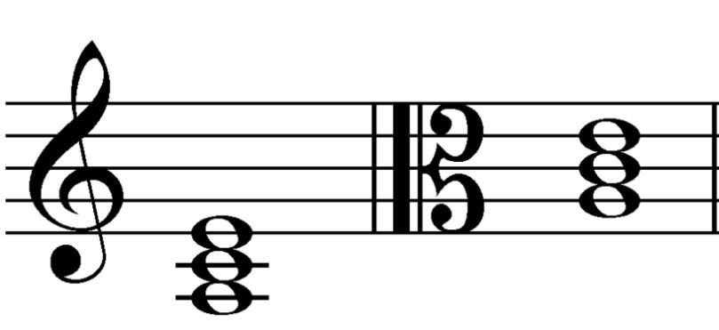 Der a-Moll-Dreiklang im Violin- und Bratschenschlüssel
